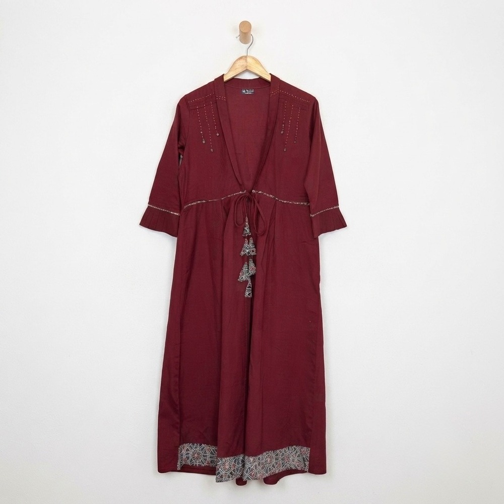LYMI Originals Bohemian Folk Maroon Tie-Front Tunic Dress XL Duster India Ethnic